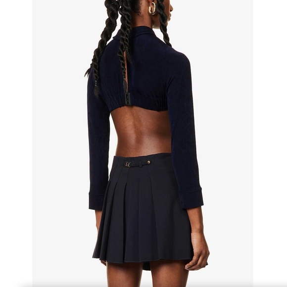 168. MIRROR PALAIS Crop Navy Blue Underwire Top $434 EUC XS - Picture 3 of 3